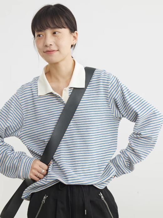 步履不停/5A15103C/日系休闲条纹polo卫衣 商品图0