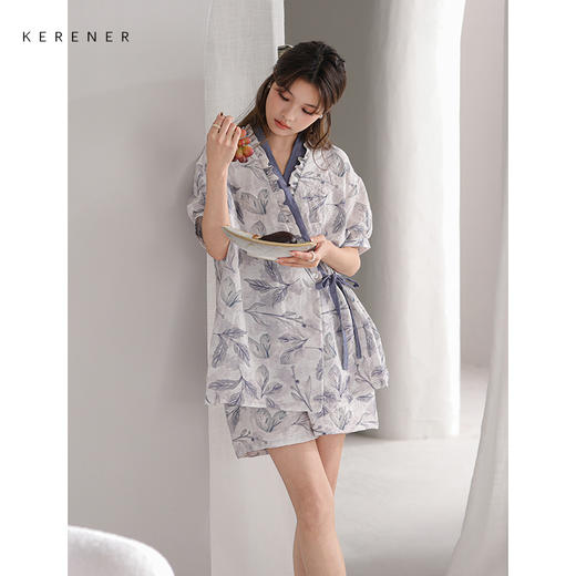 可人儿小众设计师新款泡泡绵夏季女士短袖睡衣时尚可外出家居服 商品图2