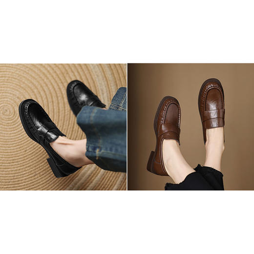 手工女鞋英伦风2025新款真皮一脚蹬乐福鞋复古百搭单鞋女4CM 商品图0