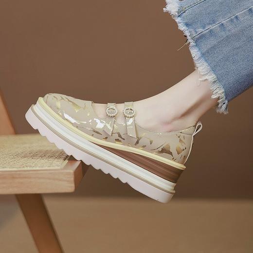 【预售5天】浅口涂鸦松糕鞋春夏新款百搭真皮厚底高跟坡跟单鞋ZMXY&ZM2468-1 商品图0