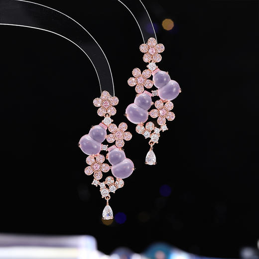 s925银针中式招财进宝琉璃宝葫芦花朵耳环LY 商品图0