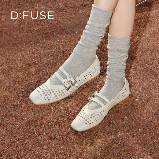 Dfuse迪芙斯2025春季新款透气平底鞋镂空方跟圆头玛丽珍洞洞鞋DFD1111002 商品图2