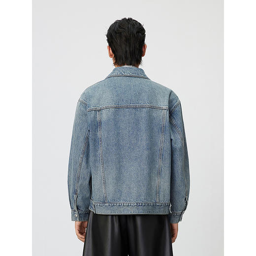 GXG男装 复古简约水洗分割翻领休闲时尚牛仔夹克外套 25年春热卖 商品图3