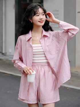 夏装搭配一整套【85%天丝】2025新款网红炸街防晒衬衫+背心➕短裤三件套装-喜出