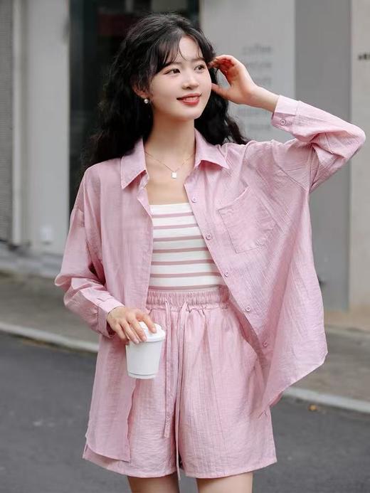 夏装搭配一整套【85%天丝】2025新款网红炸街防晒衬衫+背心➕短裤三件套装-喜出 商品图0