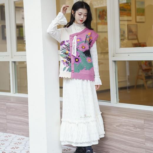 月光手札 2025新款复古刺绣碎花荷叶边高腰半身裙S25CKB508 商品图4