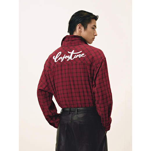 GXG男装 红色格纹休闲时尚长袖衬衫外套新年男士上衣25年春热卖 商品图3