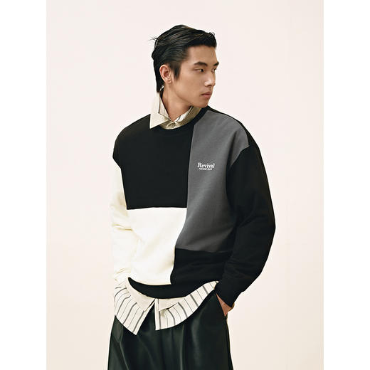 GXG男装 圆领色块拼接卫衣通勤长袖上衣撞色卫衣 2025春季热卖 商品图4