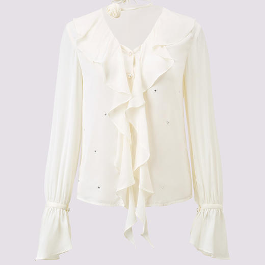 宽松优雅立体花朵荷叶边百搭上衣(货号:MF85TP758A2001) 商品图0