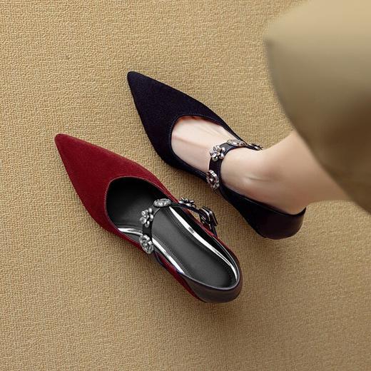 【预售5天】复古磨砂真皮一字带V口玛丽珍女鞋春秋新款尖头高跟浅口单鞋DB&M6218 商品图2