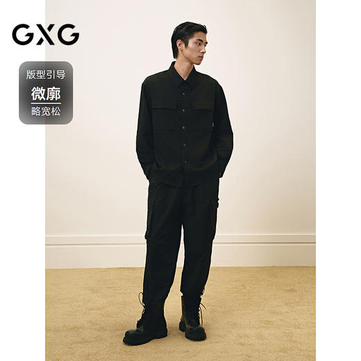GXG男装 双色泡泡纱口袋设计简约休闲宽松翻领长袖衬衫25春热卖 商品图1