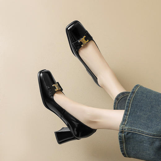 【预售5天】法式粗跟高跟鞋，金属扣方头百搭单鞋WXJFG&W403 商品图1
