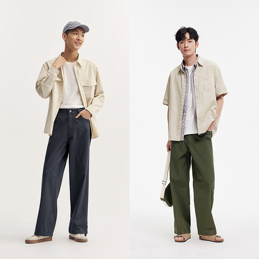 森马休闲裤男宽松直筒裤垂感纯色百搭纯棉长裤轻工装夏季裤子简约 商品图2