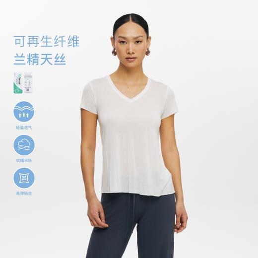 oneup兰精天丝V领短袖散口T恤 商品图0