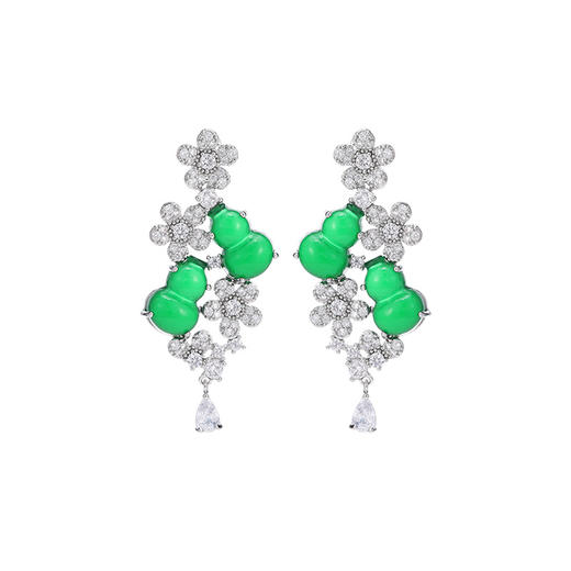 s925银针中式招财进宝琉璃宝葫芦花朵耳环LY 商品图4