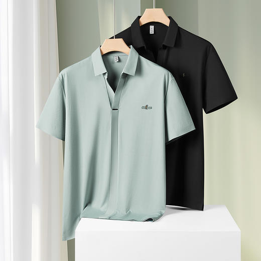 【冰丝】【封口】【DDP】大依优型大码V领短袖POLO衫弹力翻领商务休闲透气半袖夏季上衣 商品图0