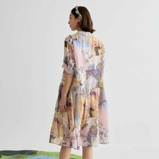 谜底连衣裙短袖女2025夏季新品复古风度假丝麻H型中长裙252ML0553 商品图2