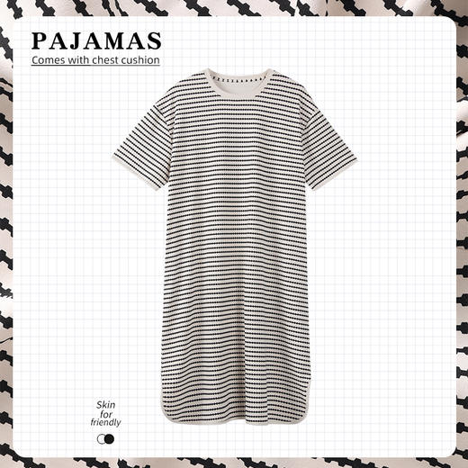 洁丽雅新款睡裙过膝薄款夏季条纹连衣裙短袖休闲宽松可外穿睡衣女 商品图1