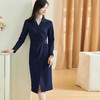 剩S/M 米思阳2026春季新款优雅气质净色连衣裙收腰褶皱系带长袖裙子2143 商品缩略图0