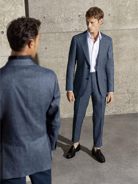 Stylbiella 59%亚麻40%棉四向弹力牛仔色全麻衬西装套装