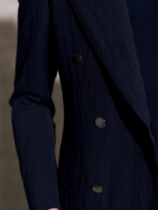 Stylbiella 澳洲美丽诺羊毛四向弹力藏青色褶皱风格全麻衬单西 商品图2