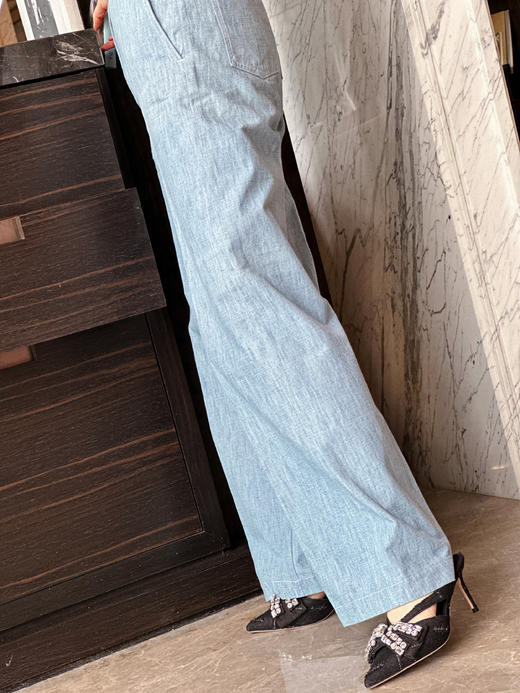 westory夏季牛仔布优雅尖头细跟凉鞋拖鞋女56001 商品图5