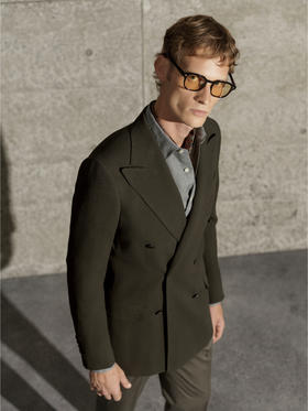 Stylbiella 澳洲美丽诺羊毛四向弹力橄榄绿小肌理全麻衬单西