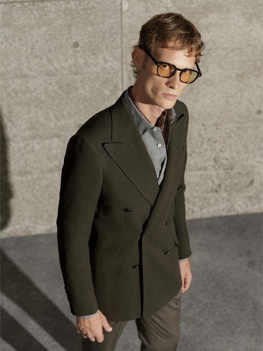 Stylbiella 澳洲美丽诺羊毛四向弹力橄榄绿小肌理全麻衬单西 商品图0