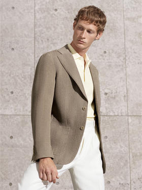 Stylbiella 澳洲美丽诺羊毛四向弹力小麦色3D大人字纹全麻衬单西