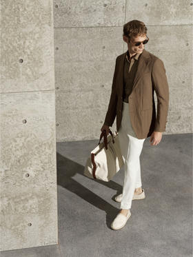 Stylbiella 澳洲美丽诺羊毛四向弹力棕色条纹全麻衬单西