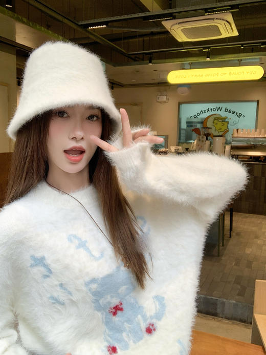 <曾小咸推荐>现货秒杀 ！微信超特价！猫咪图案圆领毛衣 日常199.99/件 立减110 秒杀89.99/件！！ 商品图8