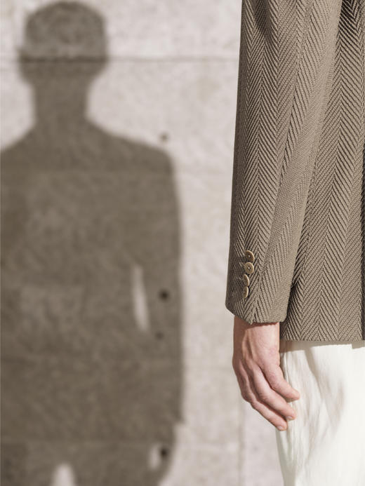 Stylbiella 澳洲美丽诺羊毛四向弹力小麦色3D大人字纹全麻衬单西 商品图2