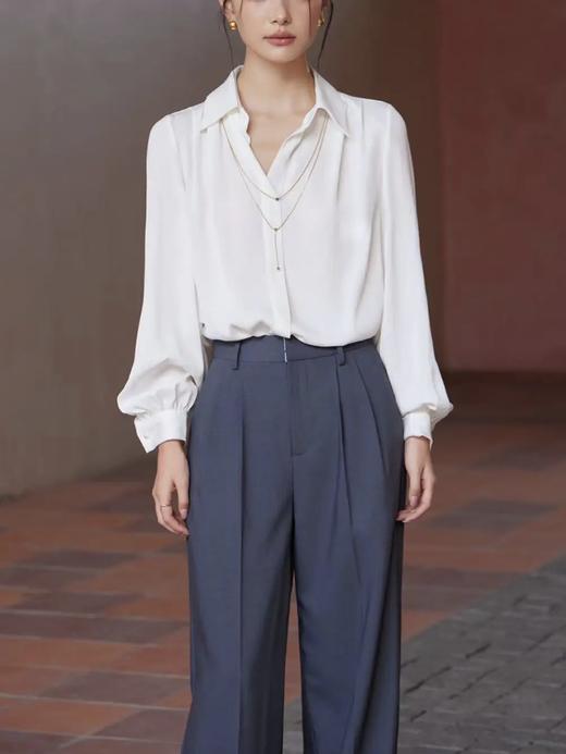 【百图lulu定制】【柔光衬衫】【送项链】项链可拆 仿醋酸 光泽感 翻领 长袖 套头 衬衫 商品图8