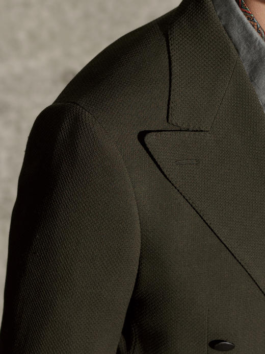 Stylbiella 澳洲美丽诺羊毛四向弹力橄榄绿小肌理全麻衬单西 商品图2