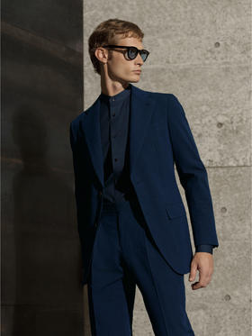 Stylbiella 埃及棉四向弹力深蓝色全麻衬西装套装