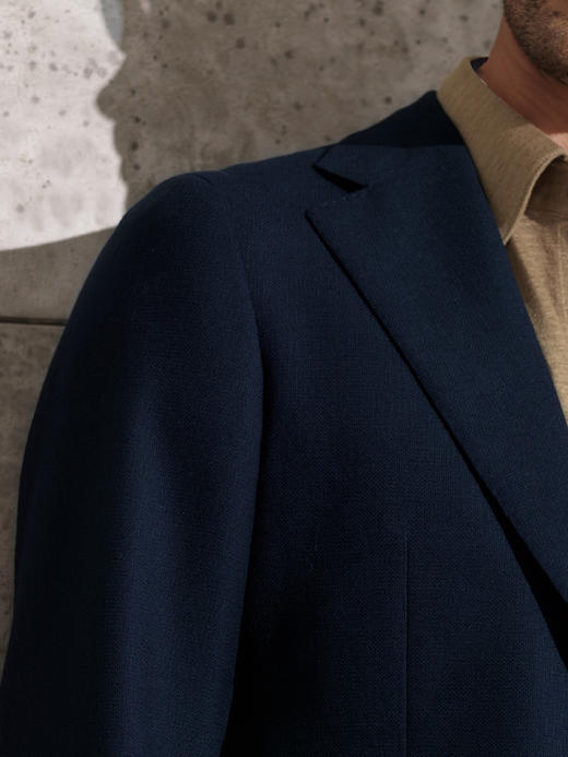 Stylbiella 澳洲美丽诺羊毛自然纬弹海军蓝全麻衬西装套装 商品图1