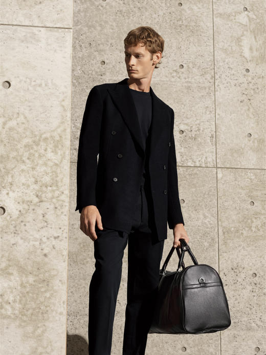 Stylbiella 61%羊毛39%棉八向弹力黑色细条纹针织全麻衬单西 商品图0