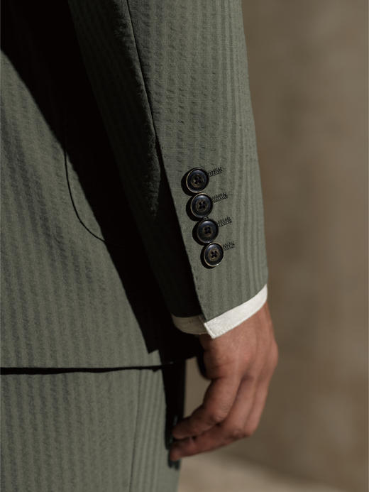 Stylbiella 澳洲美丽诺羊毛橄榄绿泡泡纱全麻衬西装套装 商品图2