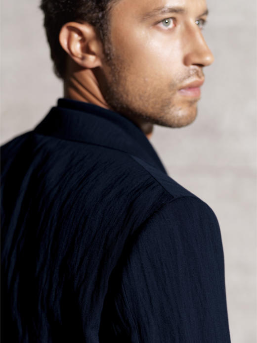 Stylbiella 澳洲美丽诺羊毛四向弹力藏青色褶皱风格全麻衬单西 商品图1