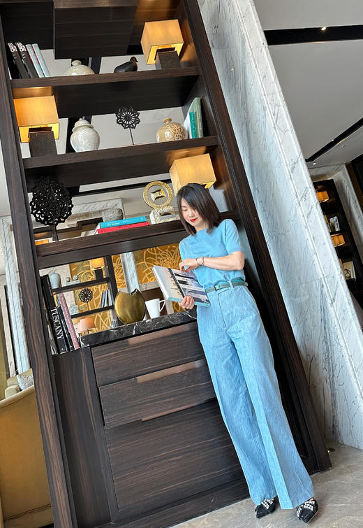 westory夏季牛仔布优雅尖头细跟凉鞋拖鞋女56001 商品图6