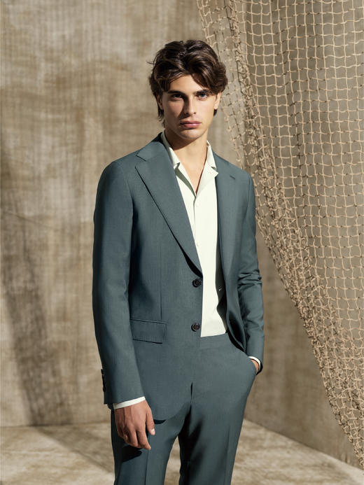 Stylbiella Super 100's 澳洲美丽诺羊毛绿色全麻衬西装套装 商品图0