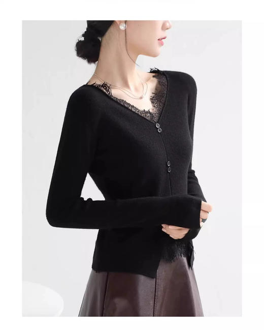 🌈高品质!!超绝纯欲风【伊泺杉蕾丝拼接针织衫】修身版型不紧绷巨显瘦的别致内搭‼️👏上身秒变纸片人‼️ ✔领口花型蕾丝睫毛边点缀真的很精致~ 商品图2