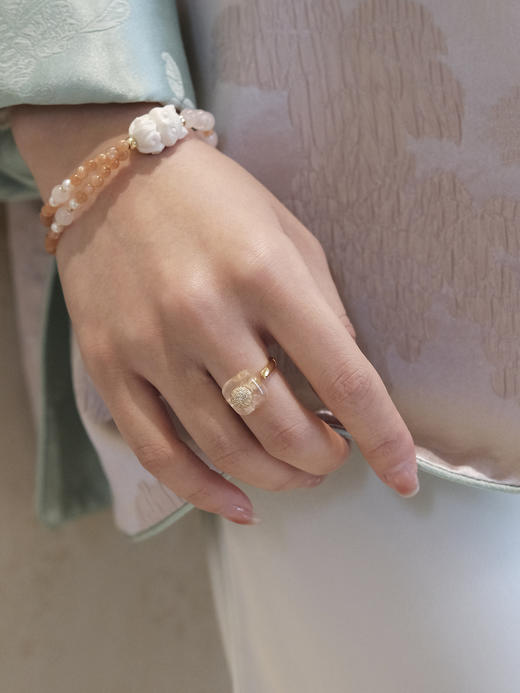 MELI&MOLI |芙蓉石四方瓶均码可调925银镶石香薰戒指—五行之火 商品图0