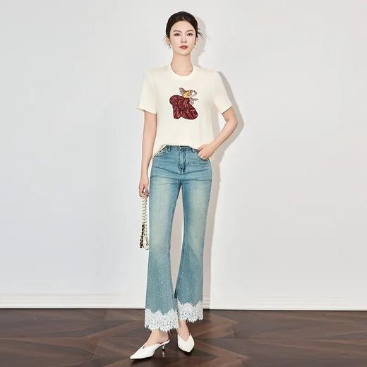 【高货wl】全新升级【铂金会员192/天猫259/差价67】(04449) 洛诗琳重工独特立体金鱼亮片刺绣高弹上衣时尚休闲洋气T恤 商品图2