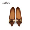 westory小熊蝴蝶结尖头温柔法式真皮浅口平底单鞋女54981 商品缩略图3