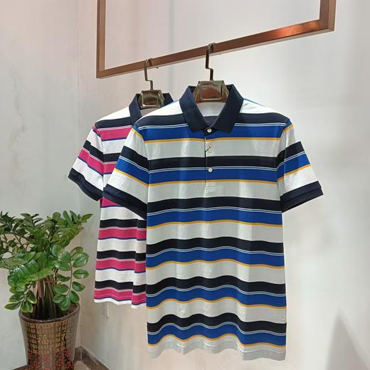 夏季男士宽条纹纯棉翻领休闲男款短袖T恤半袖上衣  17WD-07 商品图1