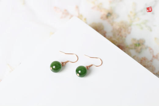 和田玉碧玉耳坠，925银镶 商品图2