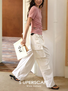 素舶 抗皱亲肤面料两色中腰大口袋阔腿宽松休闲裤SUPERSCAPE