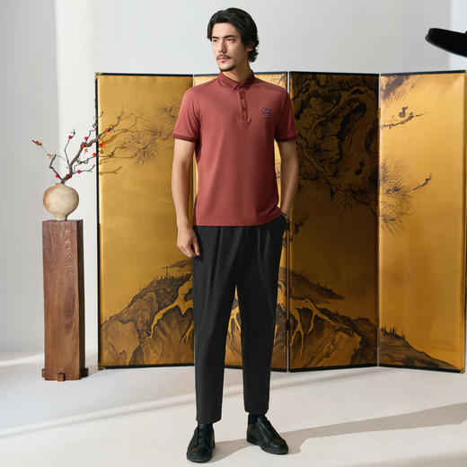 【国风图案Polo衫】柒牌短袖Polo衫男士夏季新品字母提花翻领T恤128T72030 商品图4