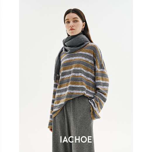 棉仓3621501013-IACHOE琥珀圆领套头条纹毛衣 商品图0